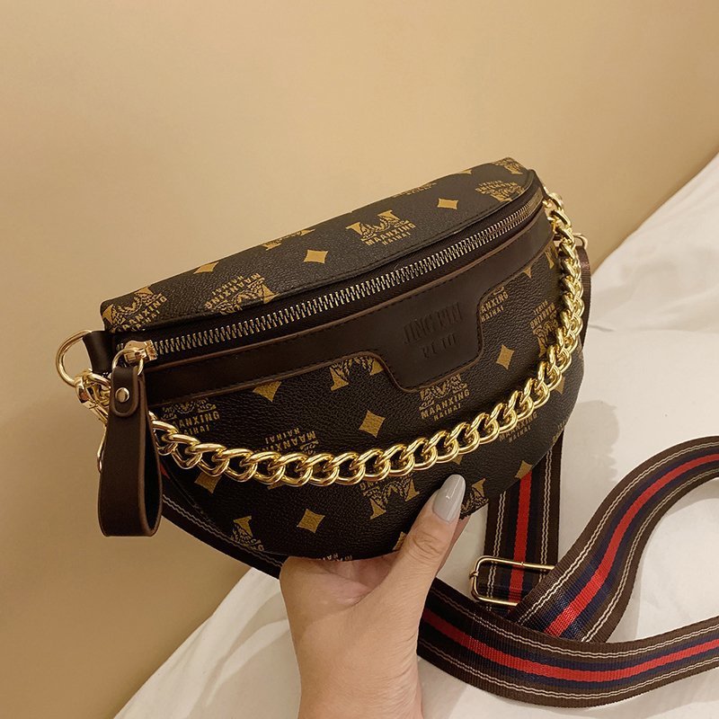 Bolsos de mano para mujer 2025, nuevo bolso de moda jacquard para comercio exterior, bolso de cintura con cadena, bolso bandolera de un solo hombro con letra.