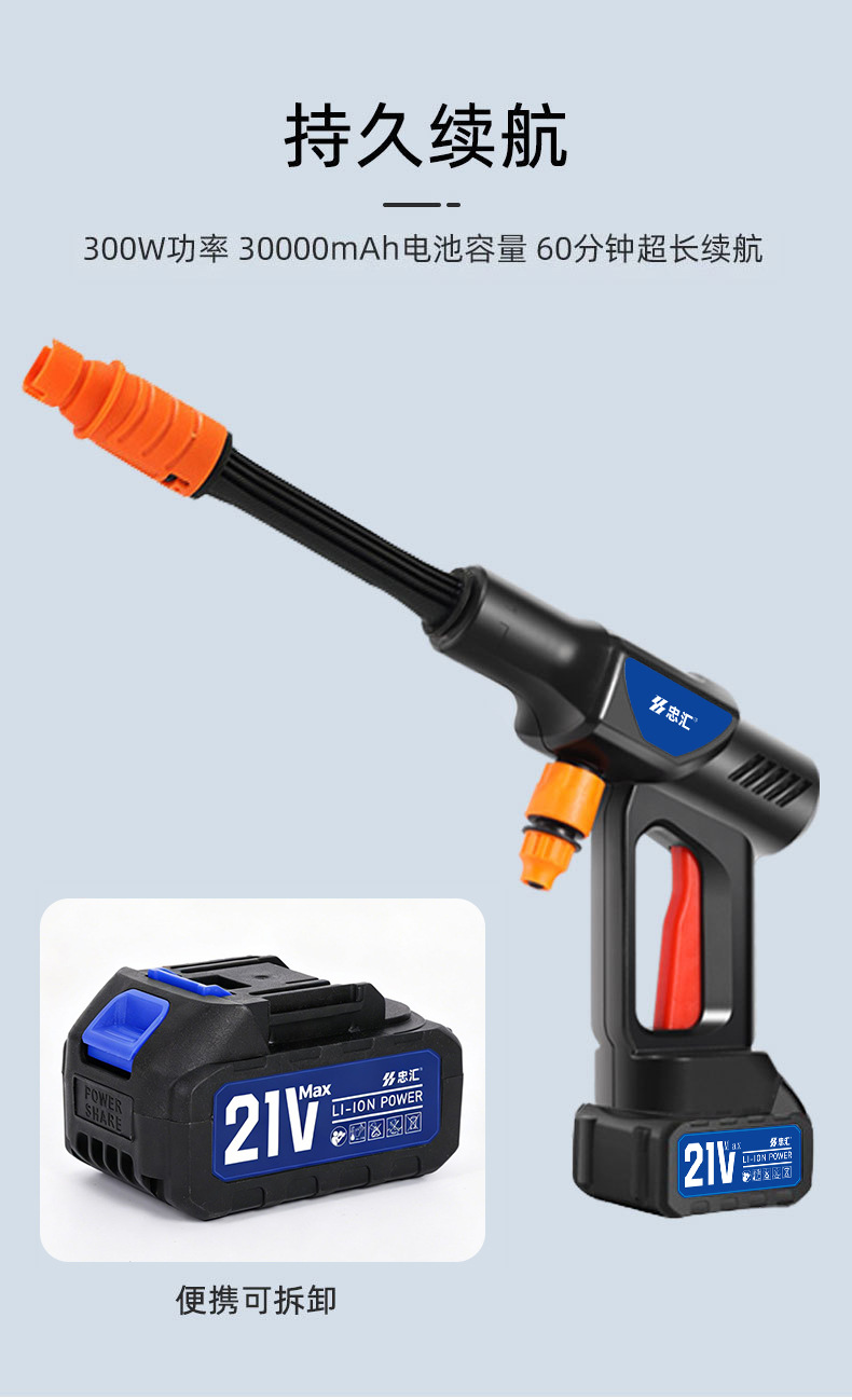 High-Pressure Water Gun, Wireless Lithium Battery-Powered, Portable High-Power Car Washing Machine, Car Washing Tool, Wholesale of Car Tools