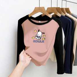 跨境女童T恤长袖春秋衣新款插肩打底衫秋冬修身打底洋气内搭上衣