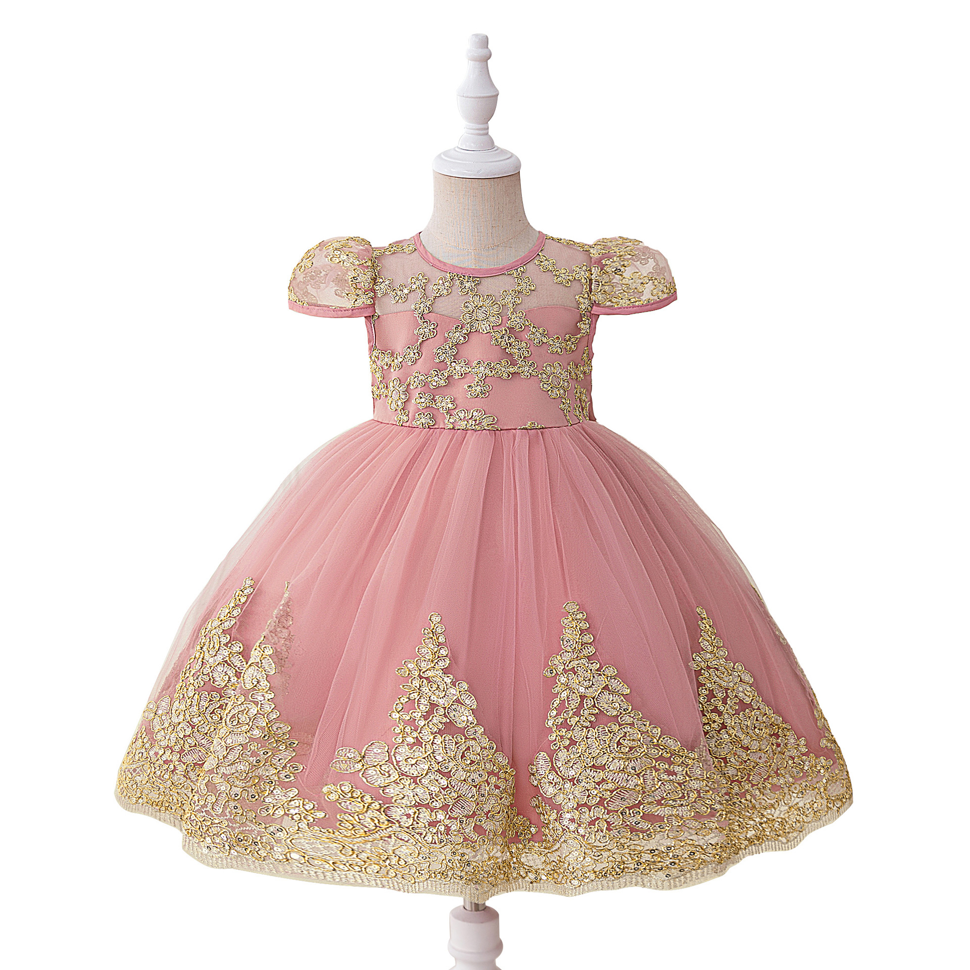 EBay vestido para niños bordado de hilo dorado niña de las flores elegante espectáculo de boda esponjoso vestido de niña de cumpleaños vestido de princesa vestido de noche