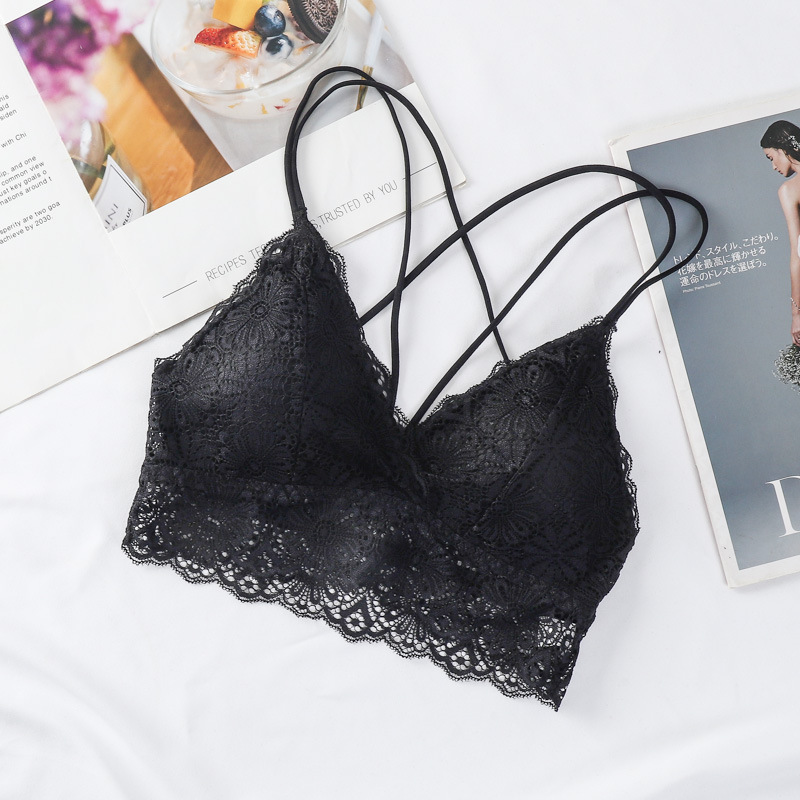 Sexy encaje elástico correa cruzada ropa interior agradable a la piel delicada transpirable interior cómodo pecho envuelto belleza sujetador trasero image 12