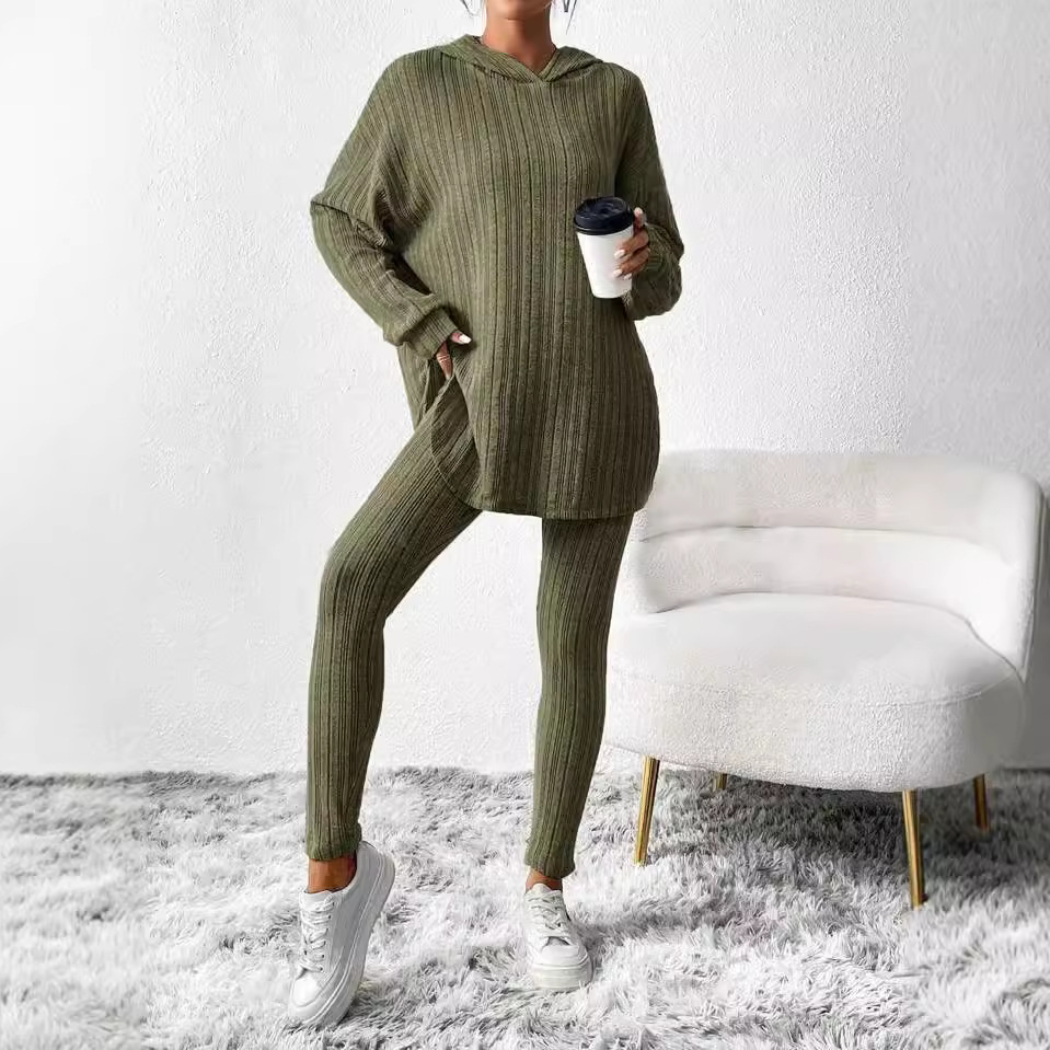 En stock Otoño Invierno Ropa europea americana de mujer de estilo transfronterizo Pantalones largos casuales holgados con capucha y mangas largas_voghion.com