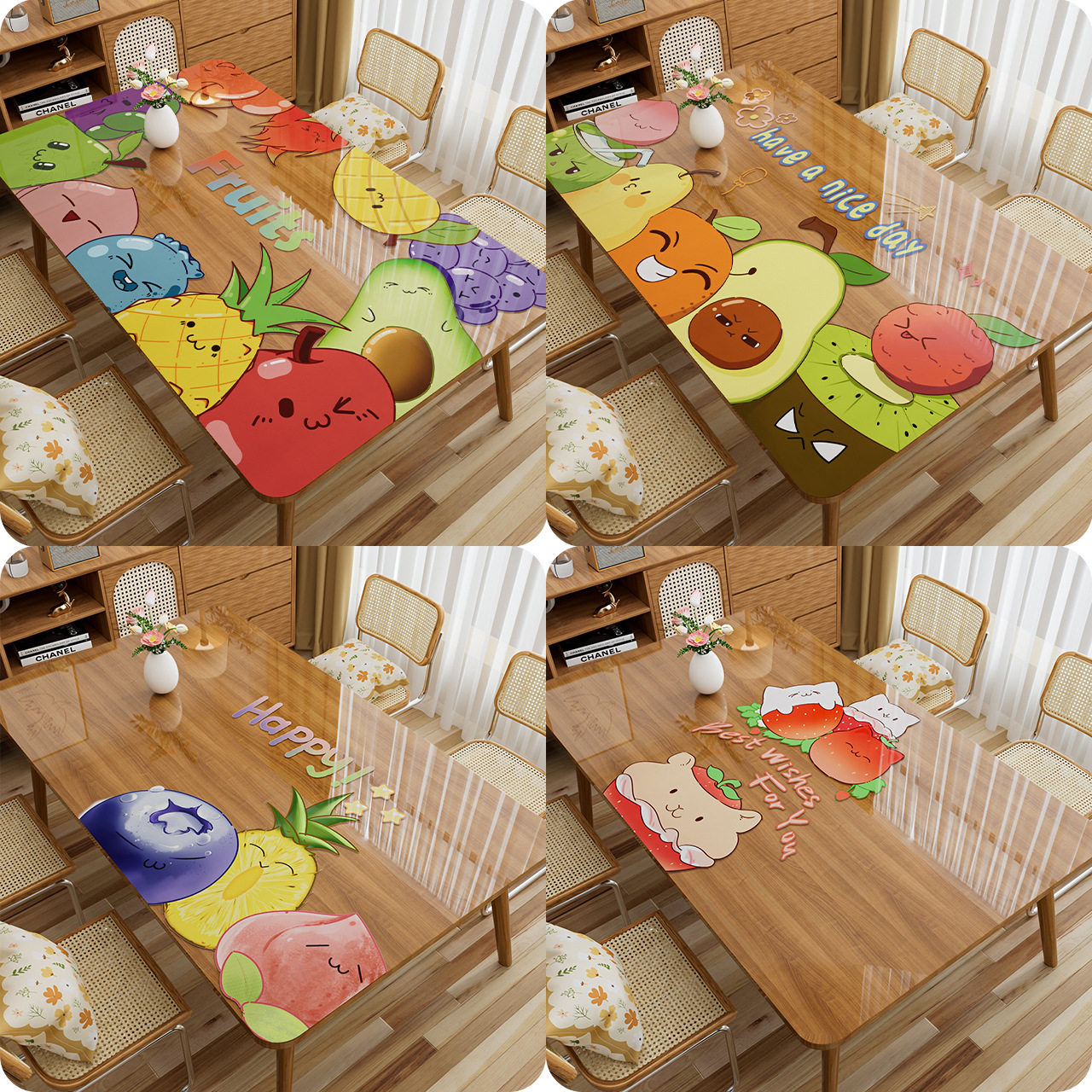 Dopamine Transparent Table Mat Pvc Soft Glass Waterproof, Oil-Proof and Anti-Scalding Fruit Tablecloth Cartoon Coffee Table Dining Table Mat