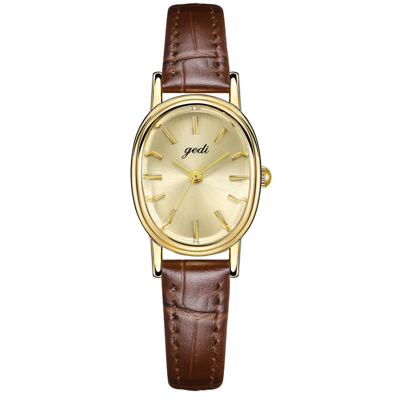 Gordi INS High-Value Simple Niche High-End Oval Women's Genuine Leather Waterproof Quartz Watch_voghion.com