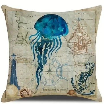 2024 Estilo explosivo transfronterizo Animales marinos Mundo submarino Patrón Funda de almohada Bandera de mesa de sala de estar con estampado de lino de Amazon image 21