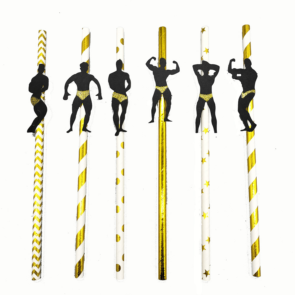 Partido único de los hombres paja postre pastel decoración bar cóctel decoración paja de papel degradable