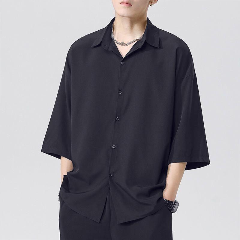 Men's Ice Silk Short-Sleeved Shirt Men's Summer Loose High-End Handsome Trendy Brand Boys Casual Half-Sleeved Shirt Jacket