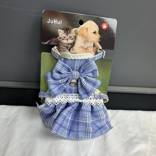 Pet Leash Small Grid Bowknot Princess Dress Cat and Dog Rope Chest and Back Rope