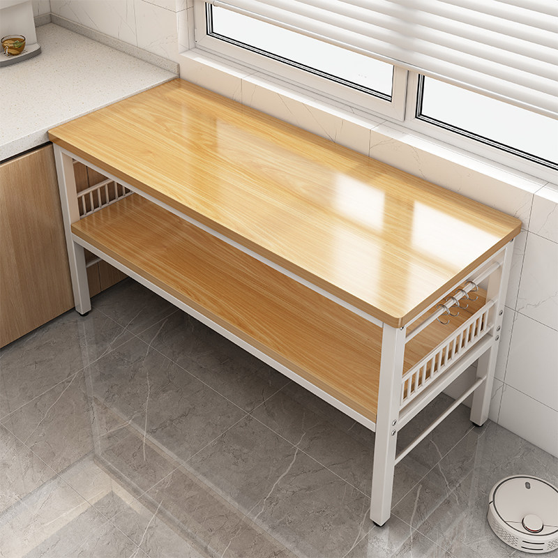 Estante de cocina pequeña mesa rectangular mesa de trabajo multifuncional de piso de doble capa horno de microondas multicapa mesa de corte de verduras