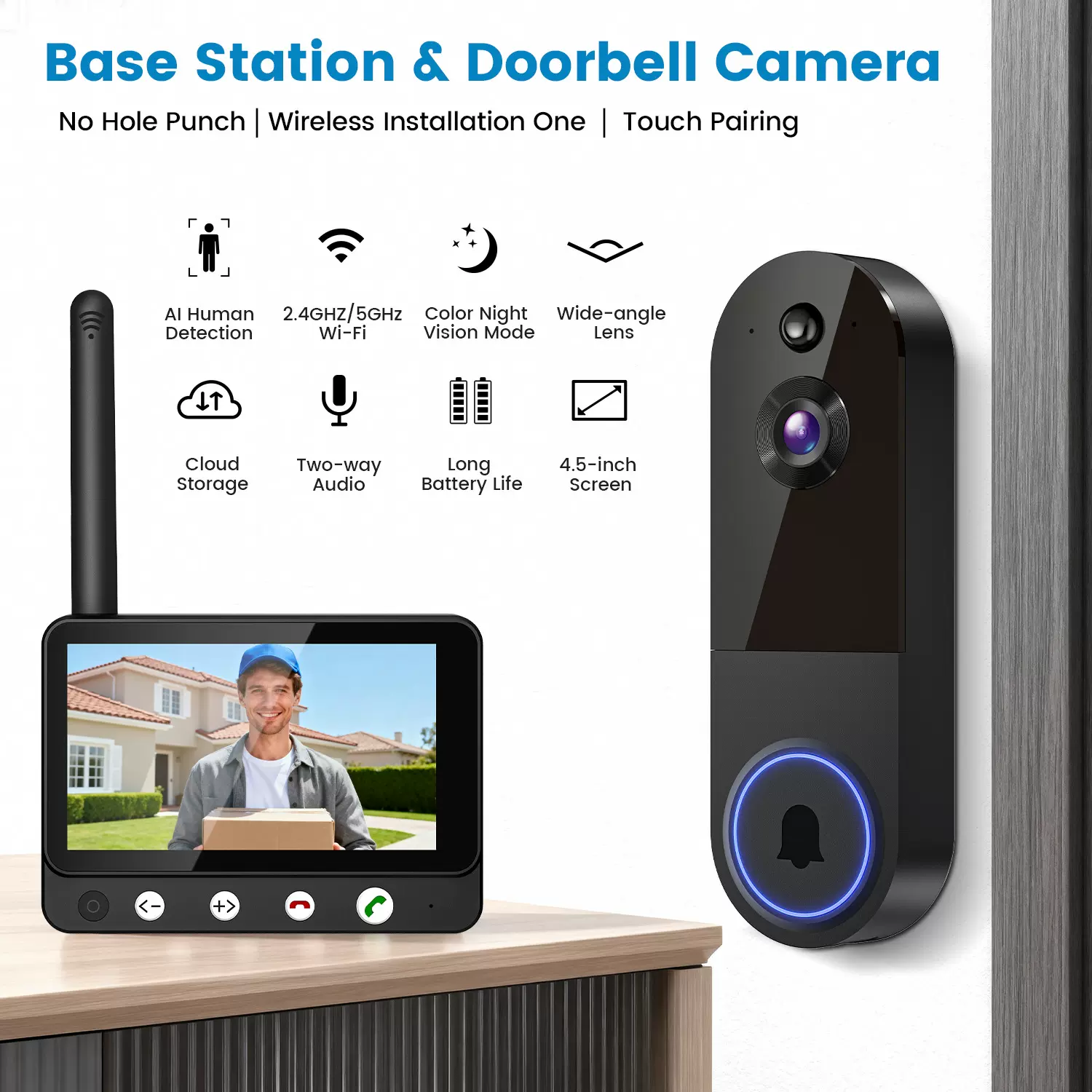 可视门铃无线摄像头高清夜视WiFi低功耗家用人形识别可视对讲监控