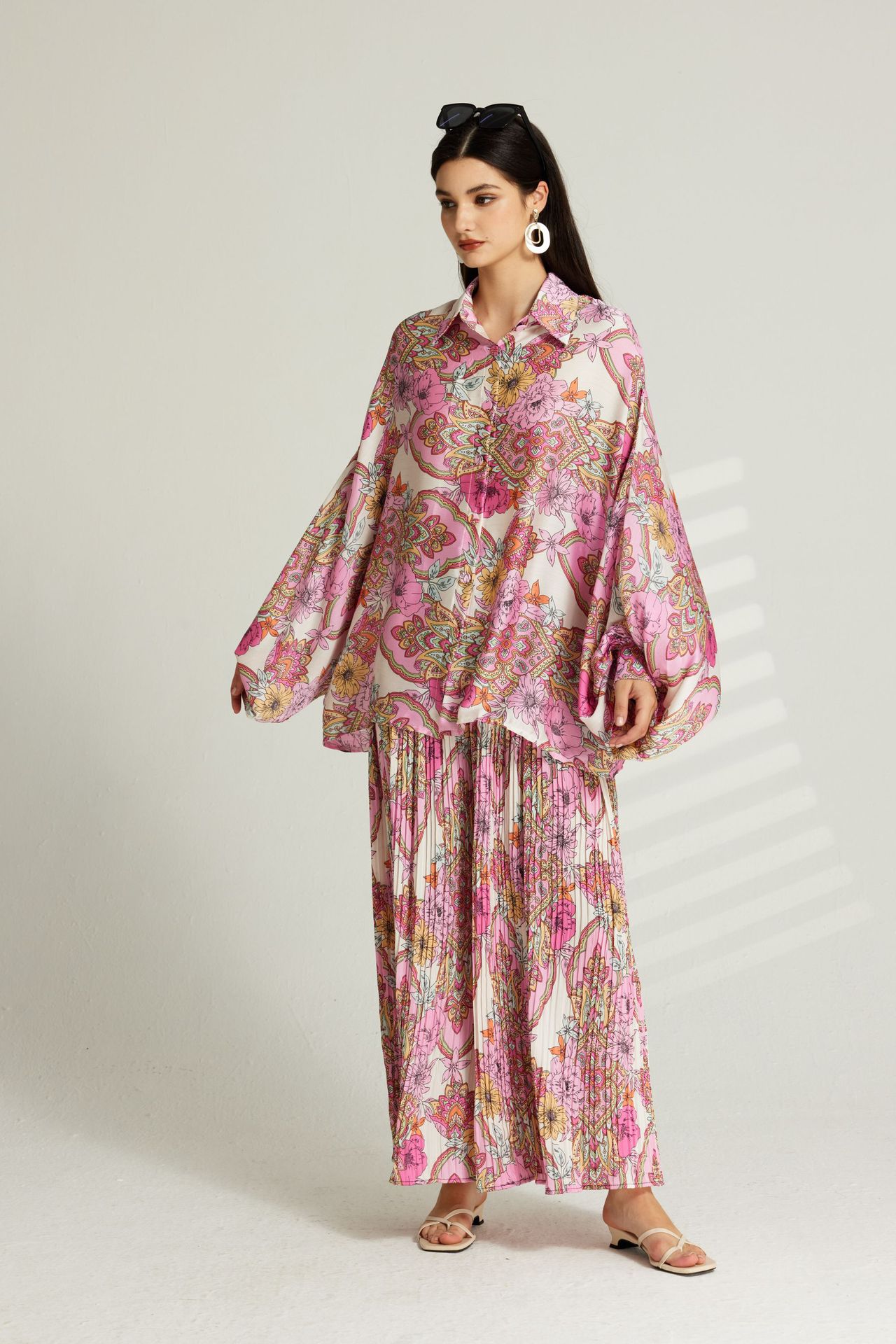 560g Weight Long Sleeve Sleeve Length Polyester Fabric Type Pant Co-ord Set Sets Type 2 Pieces Set Quantity Holiday, Street Occasion Turndown Neckline Loose Fit Type Printing, Flower Pattern Summer, Spring, Autumn Season Women's Gender Elegant, Basic Style Holiday Street Women's Elegant Basic Printing Flower Polyester Pant Co-ord Set Pants Sets 3