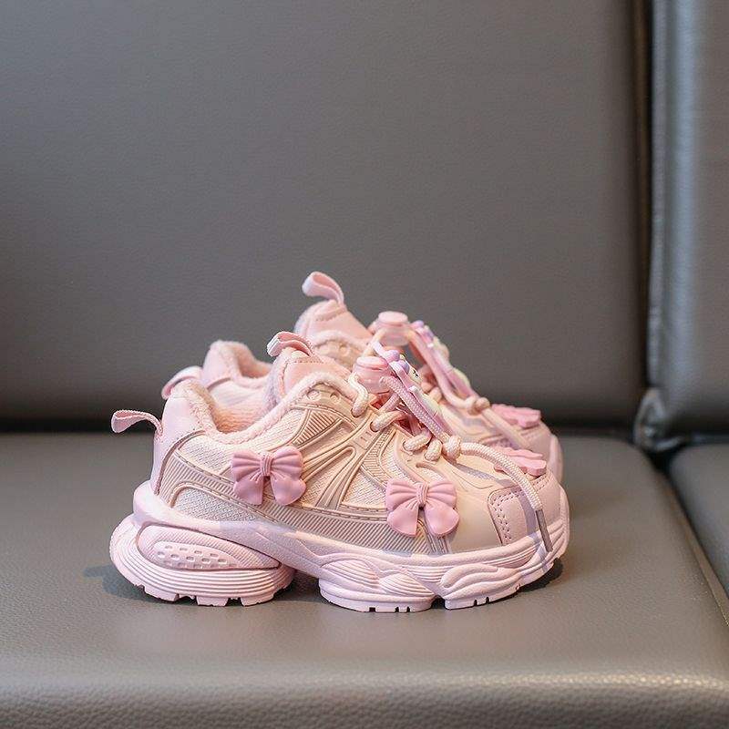 Girls' Shoes Fleece-Lined Cotton Shoes 2025 Autumn and Winter New Cartoon Kidsren's Princess Style Girls' Dad Sneakers
