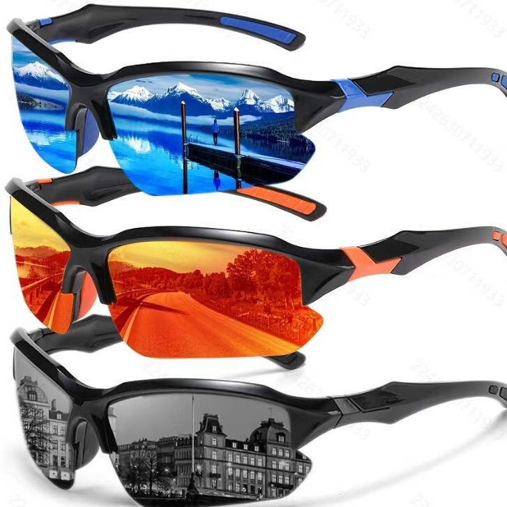 Factory Cross-border Outdoor European and American Style Trend Cool Fashion Sports Glasses Night Vision Shaded Driving Riding Sunglasses
