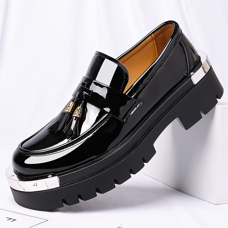 Giày lười nam da PU cổ thấp mũi vuông, giày da nam phong cách casual, form rộng — màu nâu, đen