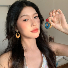 港风复古氛围感撞色圆圈耳环女适合圆脸的耳钉小众高级感耳饰批发
