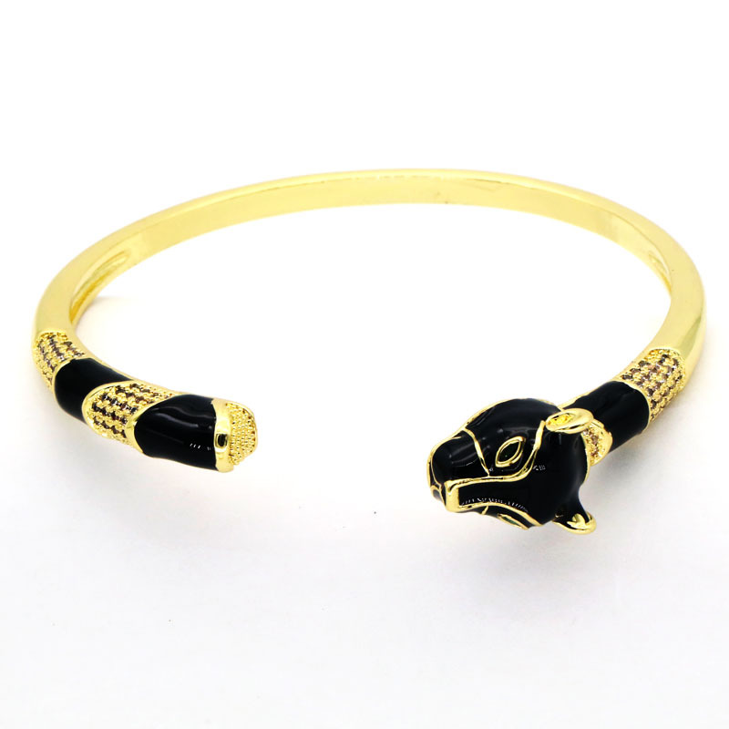 Fashion Leopard Copper Inlay Artificial Diamond Bangle 1 Piece