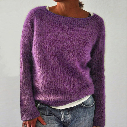 European and American Women's Sweater, Solid Color Classic Basic Knit Top