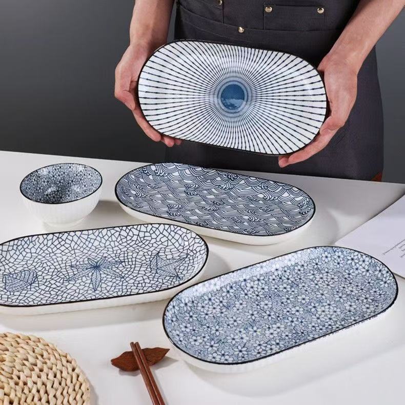 Ceramic Fish Plate for Home Use, Long Plate, Japanese-Style Tableware, Thickened, Anti-Scalding, High Aesthetic Value, Trendy, for Steamed Fish
