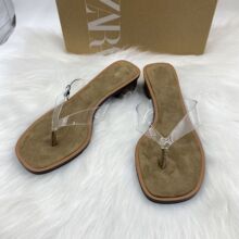 ZA 2025夏季新品杏色透明PVC一字带外穿性感细高跟方头露趾凉鞋女
