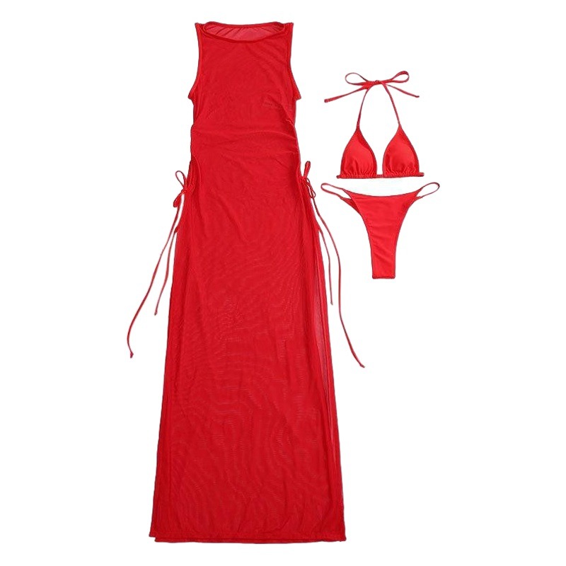 Amazon's New European and American Solid Color Bikini Cover-Up Beach Skirt Three-Piece Swimsuit Women's High-End Hot Spring Swimsuit