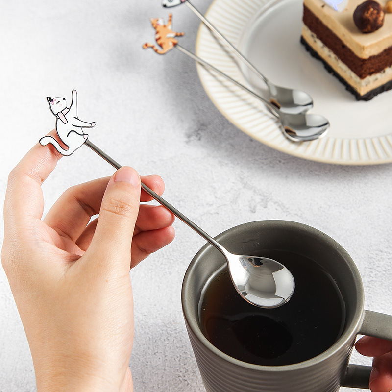 Creative 304 Stainless Steel Cute Fun Fish Cat Restaurant Dessert Coffee Honey Stirring Spoon Fruit Fork_voghion.com