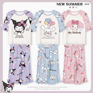 Modal Girls Pajamas Summer Princess Style Short-sleeved Cropped Pants for Little Girls Outer Wearing Children's Home Clothes suit