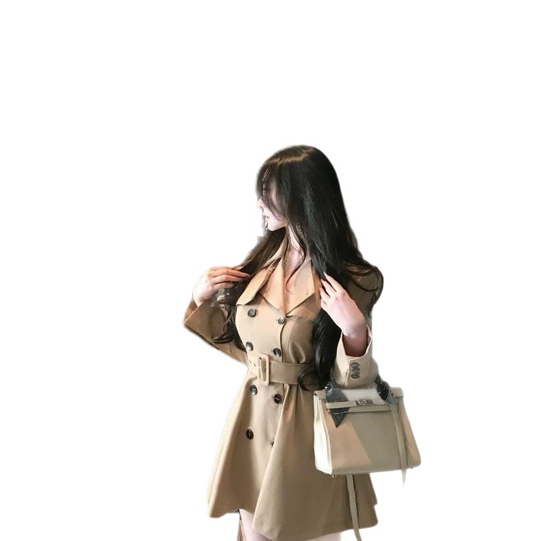 2025赫本风收腰大衣卡其短款风衣女春季感外套设计感气质大衣|undefined