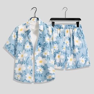 Thai Flower Shirt Shorts Suit Men's Hawaiian Beach Short-Sleeved Shirt Couple Wear 2025 New Summer Jacket