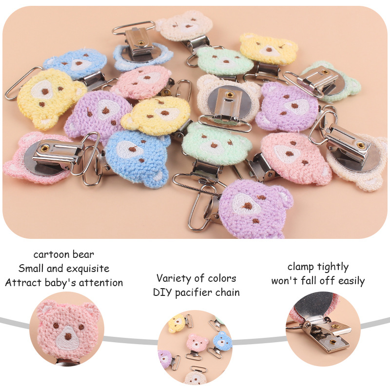 Suministros para bebés nuevo ganchillo DIY oso cabeza pezón clip bebé oso clip pezón anti-caída cadena Accesorios