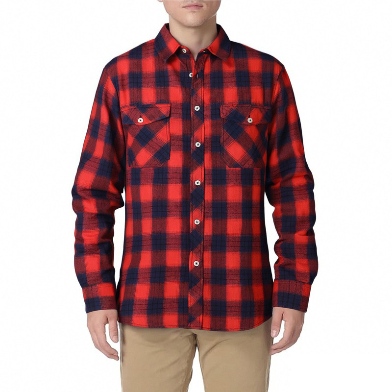 Cross-Border Popular Brushed Flannel Plaid Shirt for Men, Long-Sleeved Layered Retro Pocket Shirt, Plus Size Men's Clothing Wholesale