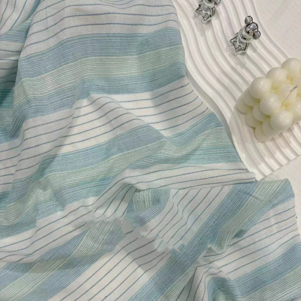 涤棉天空色系条纹女装衬衫连衣裙童装防蚊裤长裤桌布娃娃衣提花条