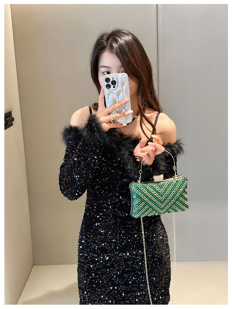 High-end evening dress, lady's water diamond clutch bag, diamond-encrusted bag, colorful diamond chain cheongsam bag, evening bag, women's handbag undefined
