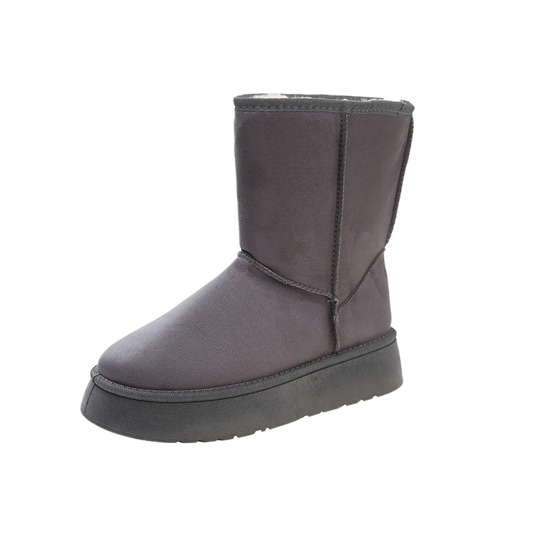Scarpe da donna Stivali da neve a tubo medio Stivali da neve caldi a tubo alto Suola spessa Suola alta Classiche semplici Scarpe in cotone_voghion.com