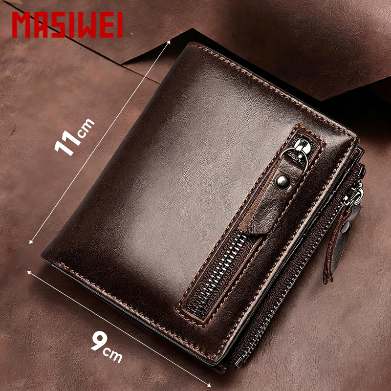 Vintage Versatile Men's Genuine Leather Wallet Short Style 80% off Cowhide Wallet Export Hot-Selling Rfid High-End Handmade Leather Wallet