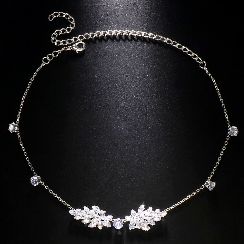 Amazon incendio zircon cadena de frente de moda europea y americana vestido de boda accesorios cadena de pelo mujer cadena de pelo