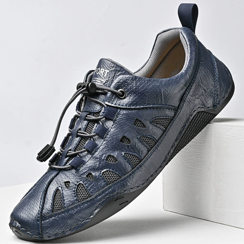 Мужские спортивные и повседневные туфли большого размера, сшитые вручную кожаные туфли-бини, дышащие уличные туфли на мягкой подошве для мужчин