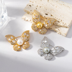 小香滿鑲鋯石珍珠蝴蝶胸針奢華高檔氣質優雅大衣外套別針昆蟲胸花