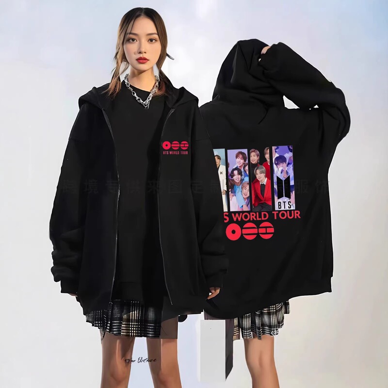 Korean-Style Bts Group Photo Zip-Up Hoodie, Loose Casual Cardigan Jacket, Fan Support Korean-Style Bts Group Photo Zip-Up Hoodie, Loose Casual Cardigan Jacket, Fan Support