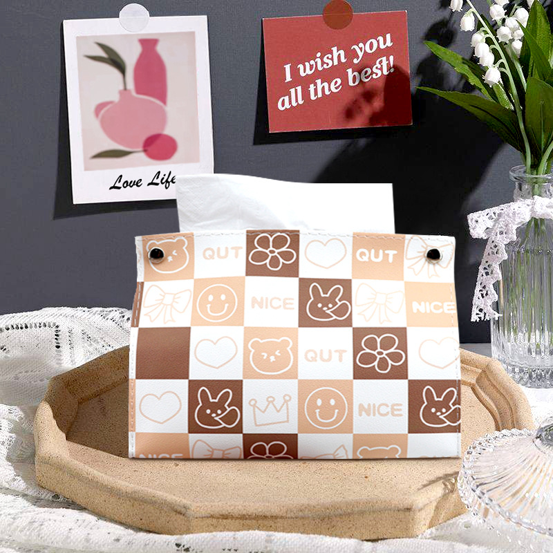Caja de pañuelos de cuero con diseño de dibujos animados, bolsa de pañuelos para sala de estar, dormitorio, coche, almacenamiento creativo
