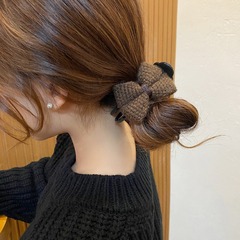 レトロ毛糸蝶結びクリップ頭飾りヘアクリップ丸子頭高級感ヘアピン秋冬後頭部クリップ