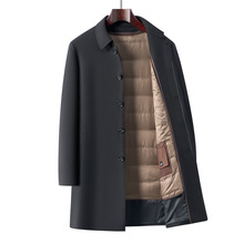 羽绒内胆中长款风衣男士冬季新款高级感商务休闲翻领大衣外套男装