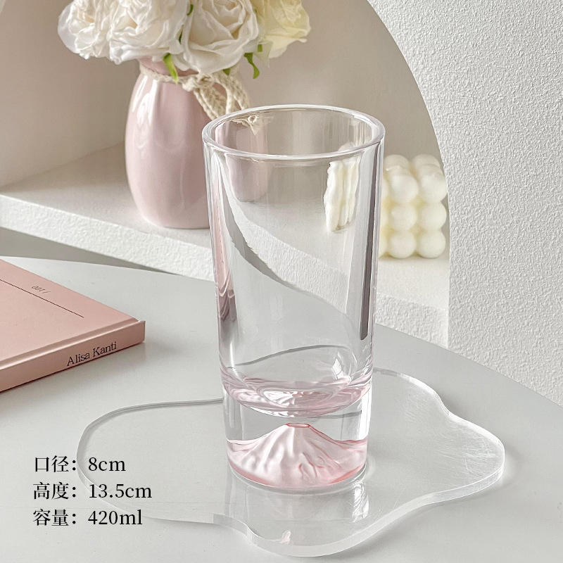 粉色富士山杯樱花雪山杯子ins风仙女玻璃杯咖啡杯酒杯威士忌杯|undefined