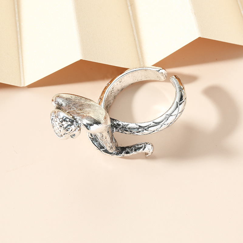 Retro ethnic exaggerated fashion creative adjustable rattlesnake ring