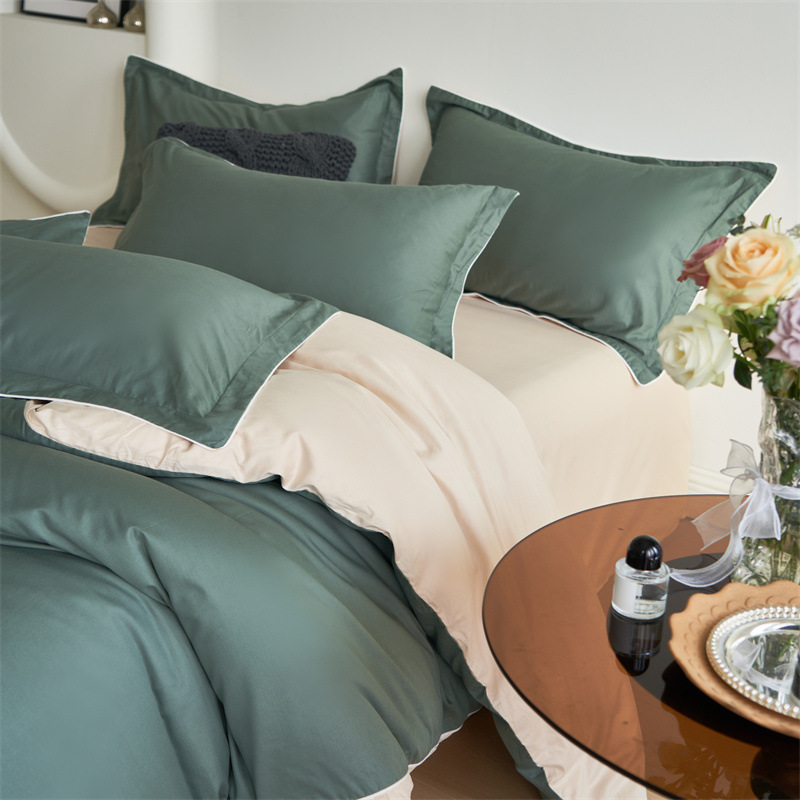 Elegant、Understated Luxury 、 Maillard 40S Long-staple Solid Color Two-tone , Pure Cotton Bed Sheet, Duvet Cover, Bedding, Light Luxury Four-piece_voghion.com