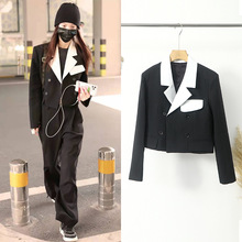 [現貨]金晨同款2022春季新款時尚設計感小眾黑白撞色小西裝外套女
