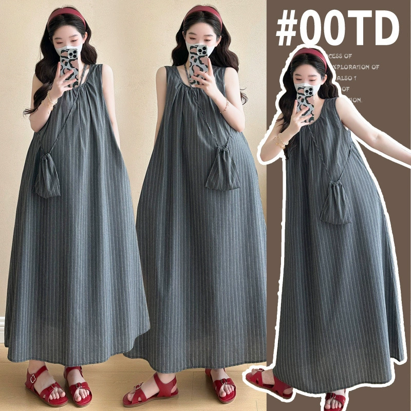 2025 новое платье для беременных из чистого хлопка в полоску, платье-жилет для беременных в корейском стиле, непринужденное платье для беременных большого размера