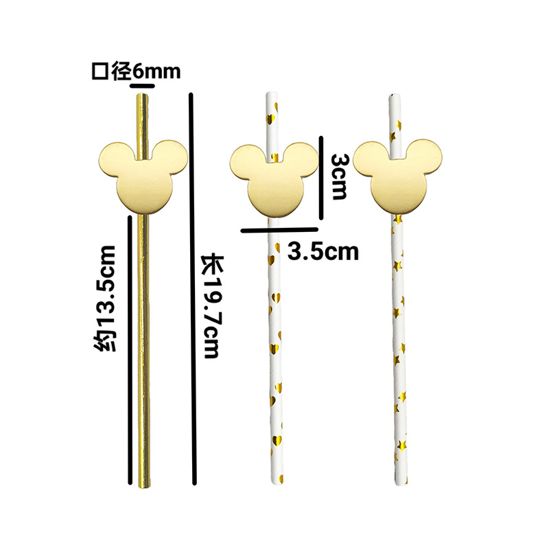 Cross-border Mickey Head Party Paper Pajita de tarjeta Pajita de tarjeta Postre degradable desechable Cocktail Decoration Pajita