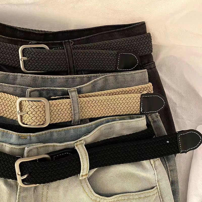 Elastic Tight Trousers Canvas Braided Belt Women's Men's and Women's Korean-style All-match Casual Pin Buckle Belt Female Student Elastic Tight Trousers Canvas Braided Belt Women's Men's and Women's Korean-style All-match Casual Pin Buckle Belt Female Student