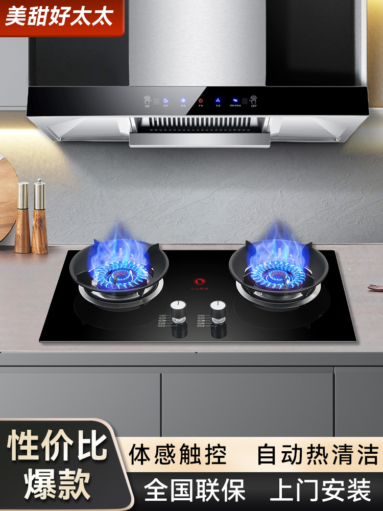 In-Stock American Sweet Good Wife Range Hood Rental Home Stove Set High-Power Gas Stove Home Double Stove Range Hood