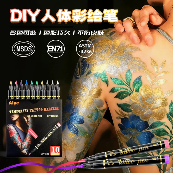 Temporary Tattoo Pen Graffiti Body Painting DIY Soft Tip Marker Pen Festival Party Skin Painting Pen Marker Pen